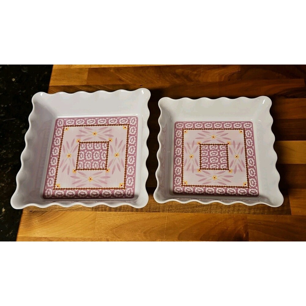 Set of 2 Temptations By Tara Old World Lilac Melamine Square Ruffled Dishes